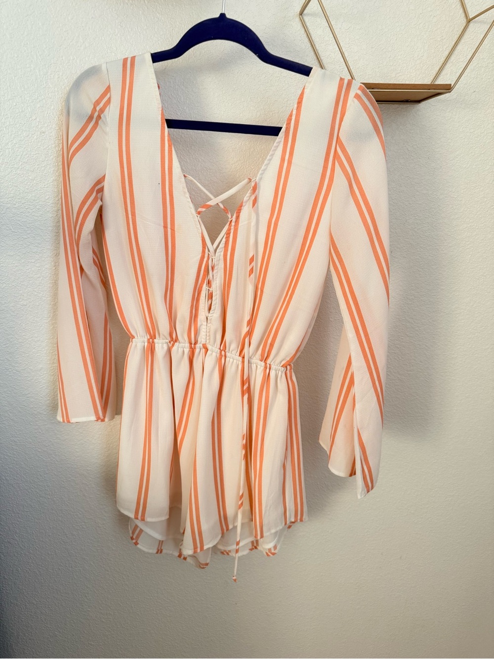 Striped V-Neck Romper- Orange Stripe